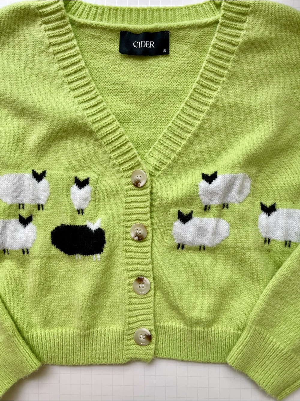 Cider V-Neck Lime Green Cardigan with Sheep - Picture 10 of 10
